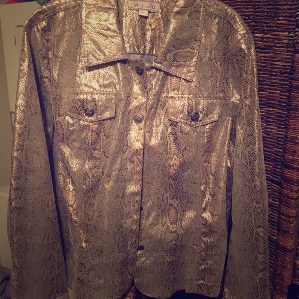 Jean coat that is gold metallic.